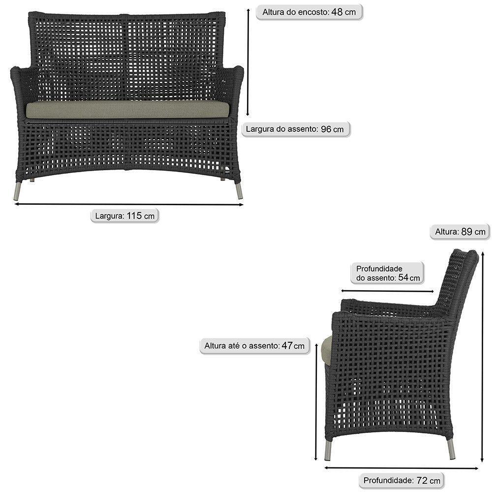 Jogo Sofá 4 Poltronas E Mesa Igapó Fendi E8 Trama Original Preto - 2