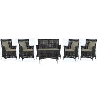 Jogo Sofá 4 Poltronas E Mesa Igapó Fendi E8 Trama Original Preto - 1