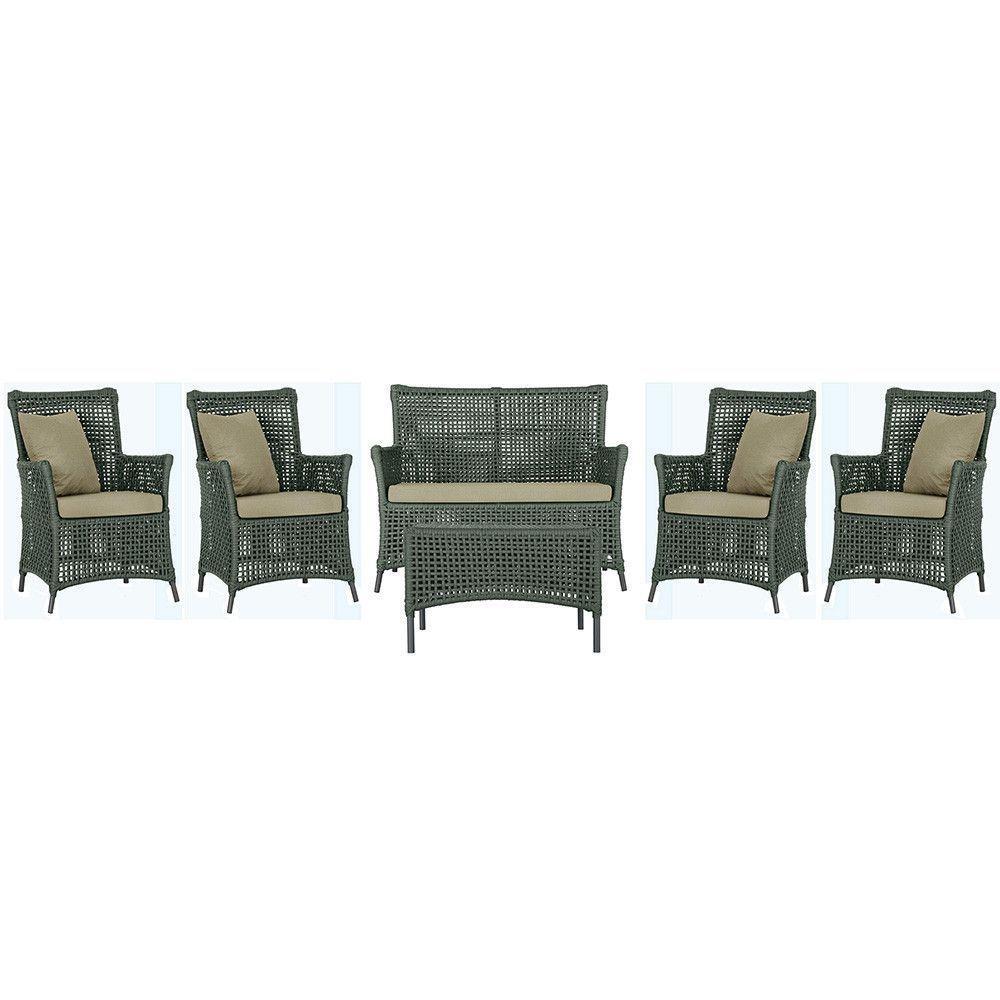 Jogo Sofá 4 Poltronas E Mesa Igapó Preta E7 Trama Original Verde - 1