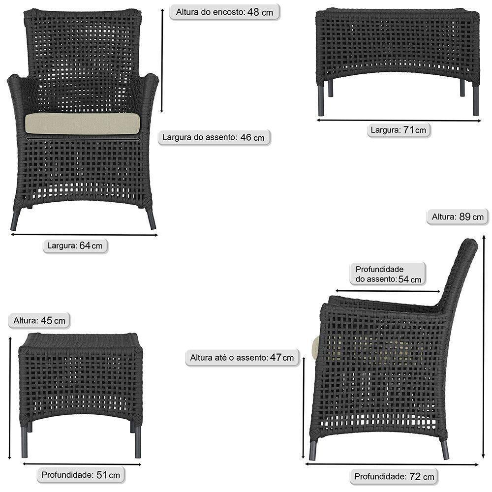Jogo Sofá 4 Poltronas E Mesa Igapó Preta E7 Trama Original Preto - 3