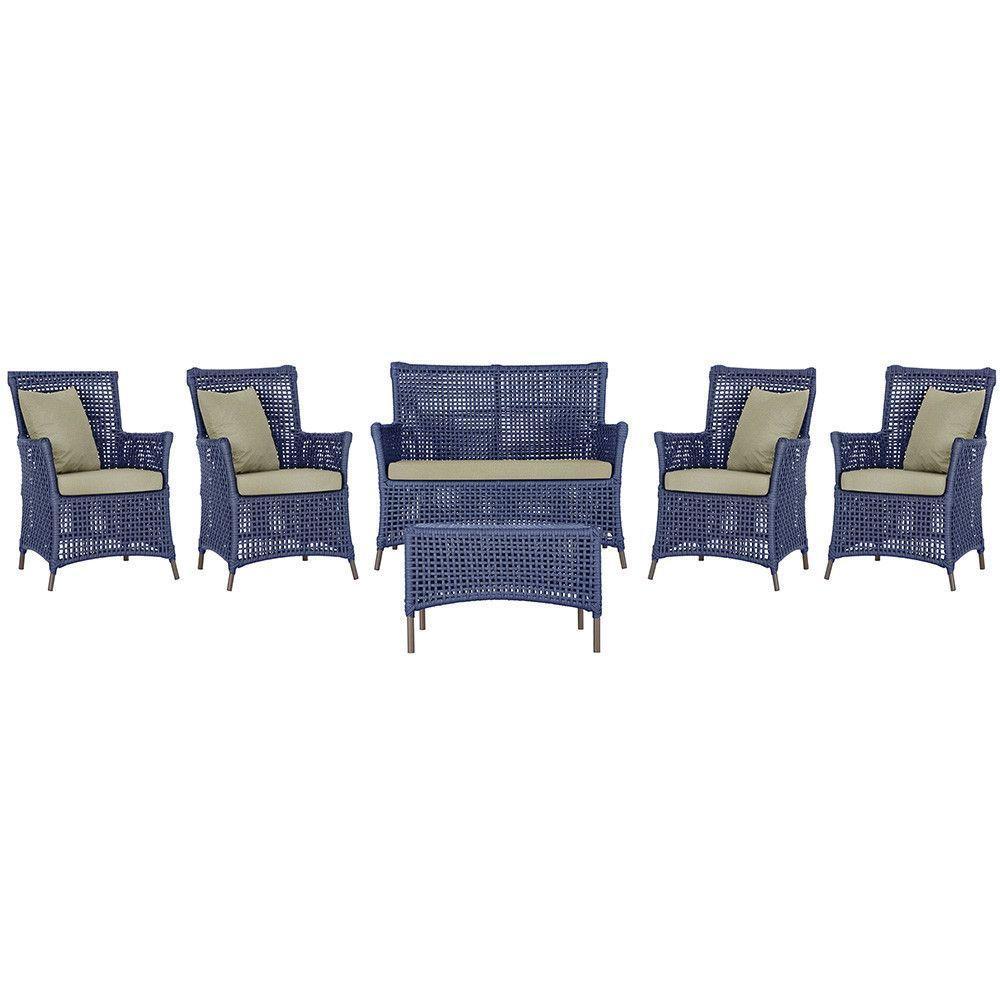 Jogo Sofá 4 Poltronas E Mesa Igapó Marrom E7 Trama Original Azul - 1