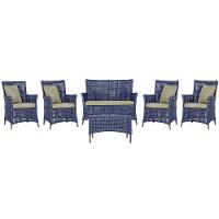 Jogo Sofá 4 Poltronas E Mesa Igapó Marrom E7 Trama Original Azul - 1