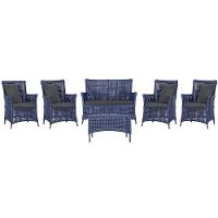 Jogo Sofá 4 Poltronas E Mesa Igapó Marrom E11 Trama Original Azul - 1