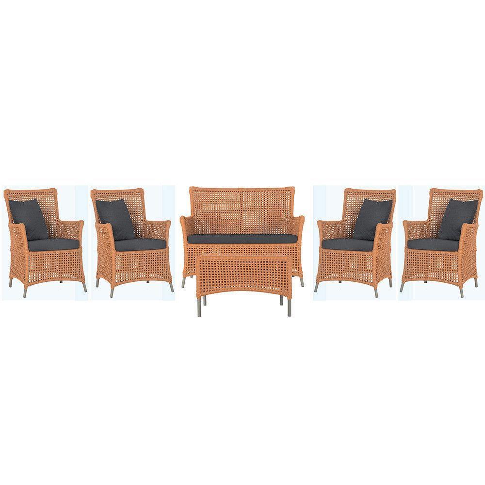 Jogo Sofá 4 Poltronas E Mesa Igapó Fendi E11 Trama Original Terra Cota - 1