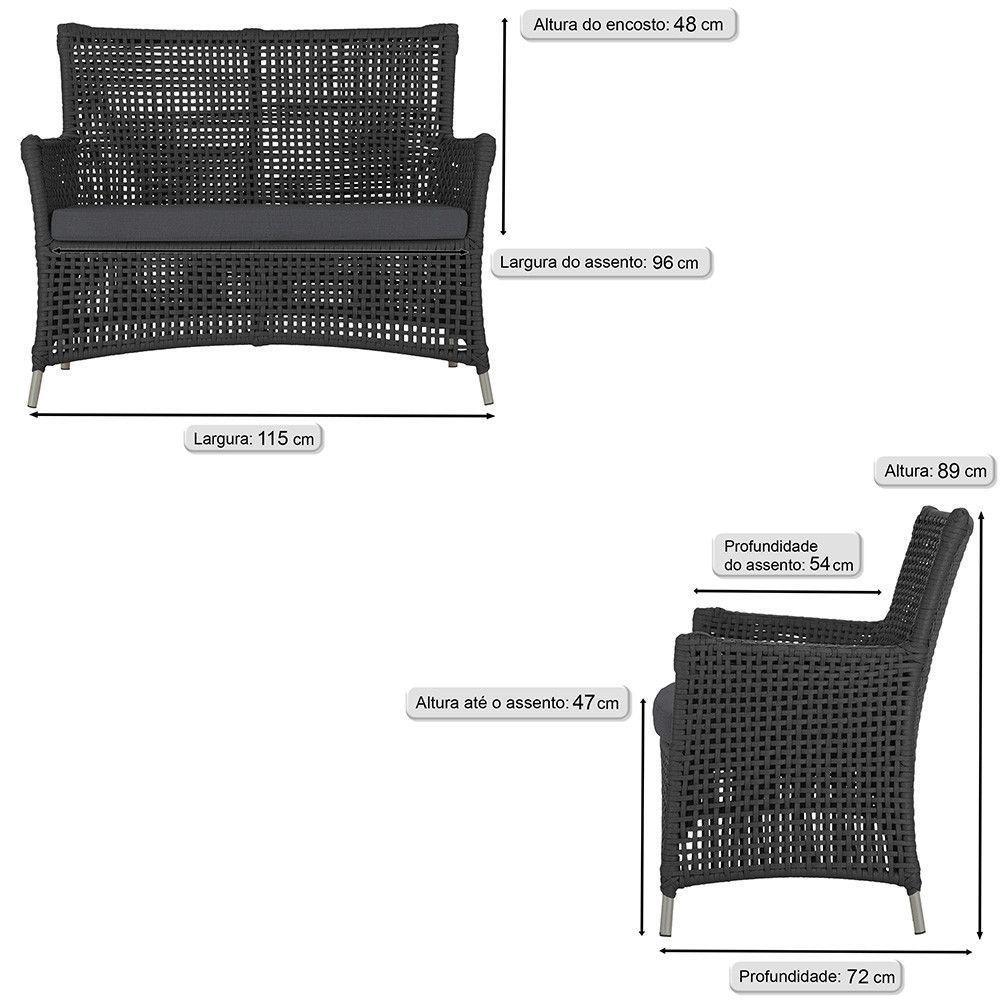 Jogo Sofá 4 Poltronas E Mesa Igapó Fendi E11 Trama Original Preto - 2