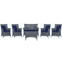 Jogo Sofá 4 Poltronas E Mesa Igapó Preta E10 Trama Original Prata - 1