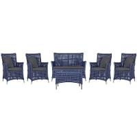 Jogo Sofá 4 Poltronas E Mesa Igapó Fendi E11 Trama Original Azul - 1