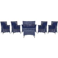 Jogo Sofá 4 Poltronas E Mesa Igapó Marrom E10 Trama Original Azul - 1