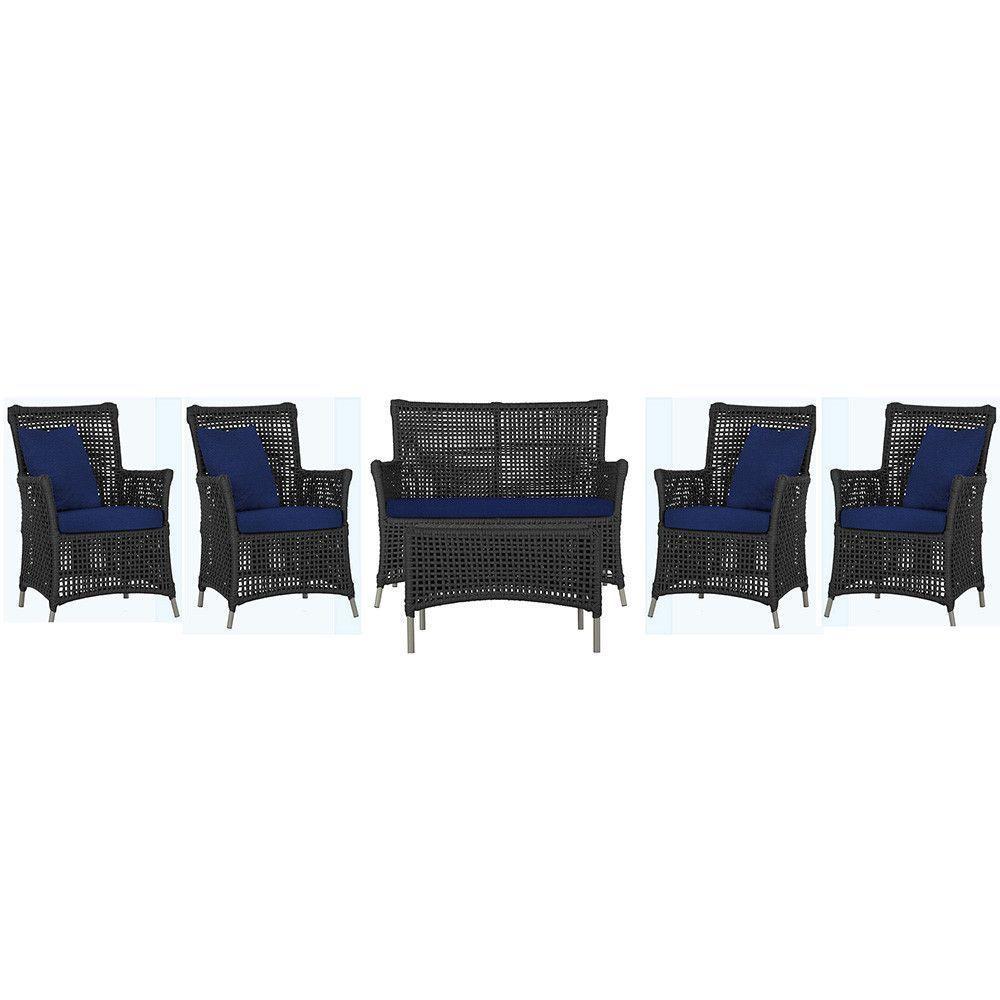 Jogo Sofá 4 Poltronas E Mesa Igapó Fendi E10 Trama Original Preto - 1