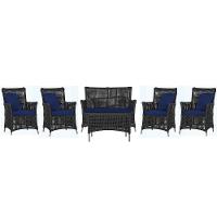 Jogo Sofá 4 Poltronas E Mesa Igapó Fendi E10 Trama Original Preto - 1