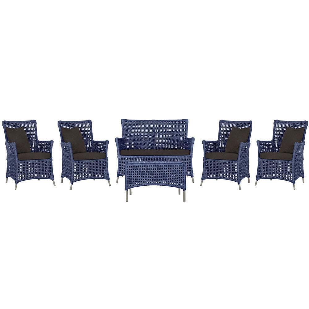 Jogo Sofá 4 Poltronas E Mesa Igapó Fendi E9 Trama Original Azul - 1