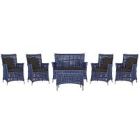 Jogo Sofá 4 Poltronas E Mesa Igapó Fendi E9 Trama Original Azul - 1