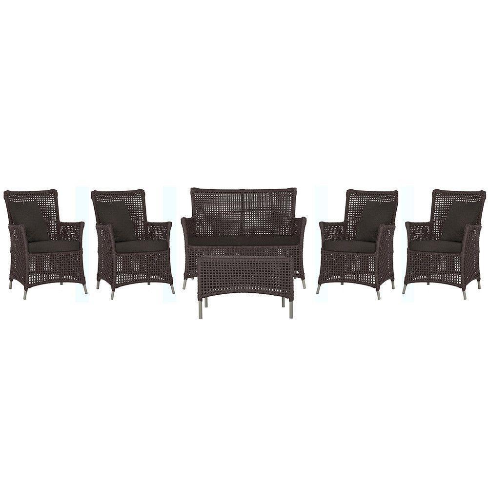 Jogo Sofá 4 Poltronas E Mesa Igapó Fendi E9 Trama Original Marrom - 1