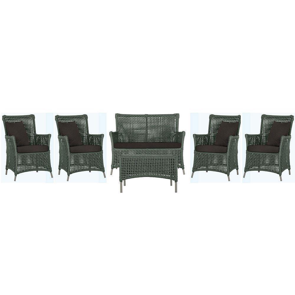 Jogo Sofá 4 Poltronas E Mesa Igapó Fendi E9 Trama Original Verde - 1