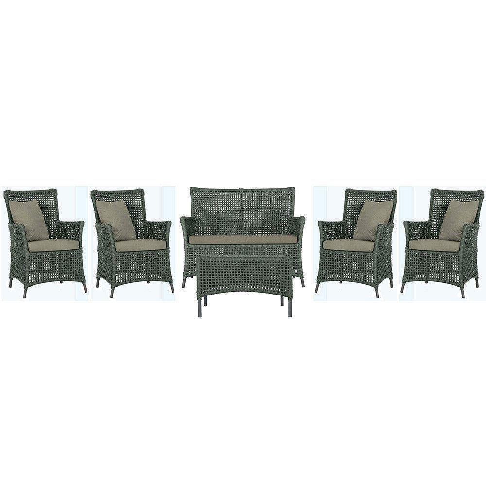 Jogo Sofá 4 Poltronas E Mesa Igapó Preta E8 Trama Original Verde - 1