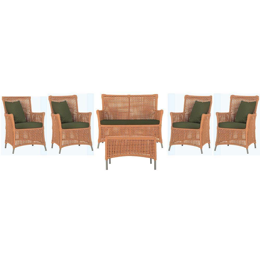 Jogo Sofá 4 Poltronas E Mesa Igapó Fendi E13 Trama Original Terra Cota - 1