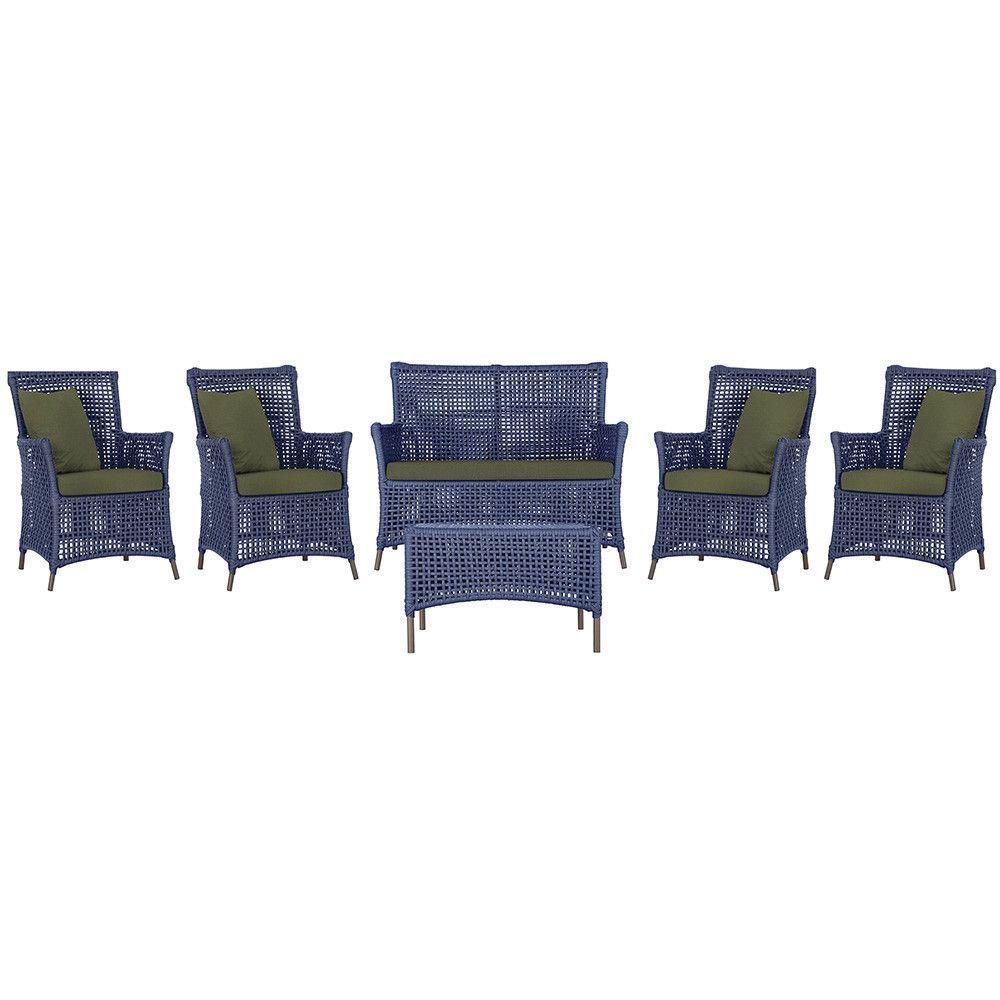 Jogo Sofá 4 Poltronas E Mesa Igapó Marrom E13 Trama Original Azul - 1