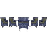 Jogo Sofá 4 Poltronas E Mesa Igapó Marrom E13 Trama Original Azul - 1