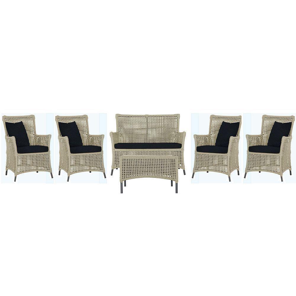 Jogo Sofá 4 Poltronas E Mesa Igapó Preta E12 Trama Original Rami - 1