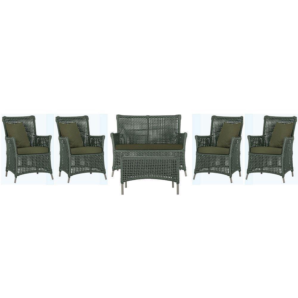 Jogo Sofá 4 Poltronas E Mesa Igapó Fendi E13 Trama Original Verde - 1