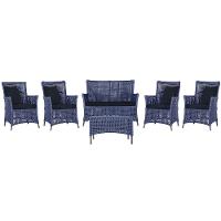 Jogo Sofá 4 Poltronas E Mesa Igapó Marrom E12 Trama Original Azul - 1