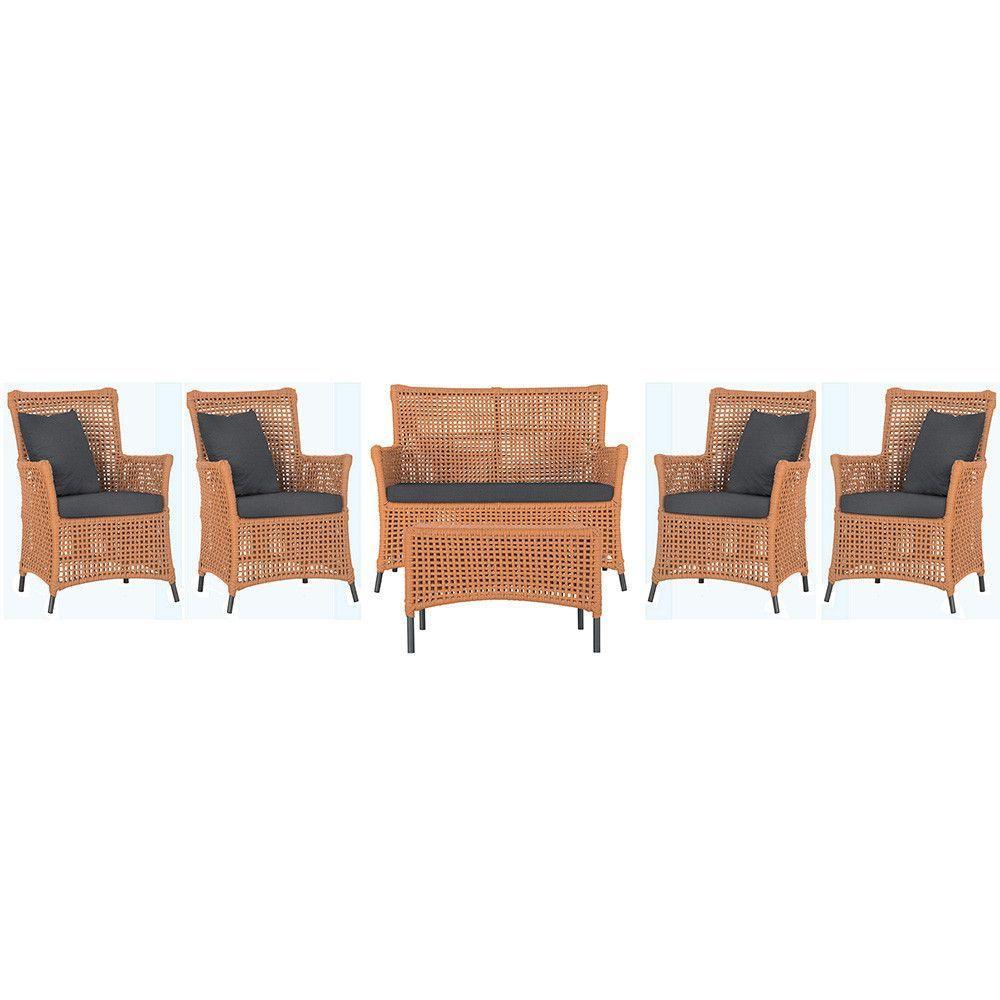 Jogo Sofá 4 Poltronas E Mesa Igapó Preta E11 Trama Original Terra Cota - 1