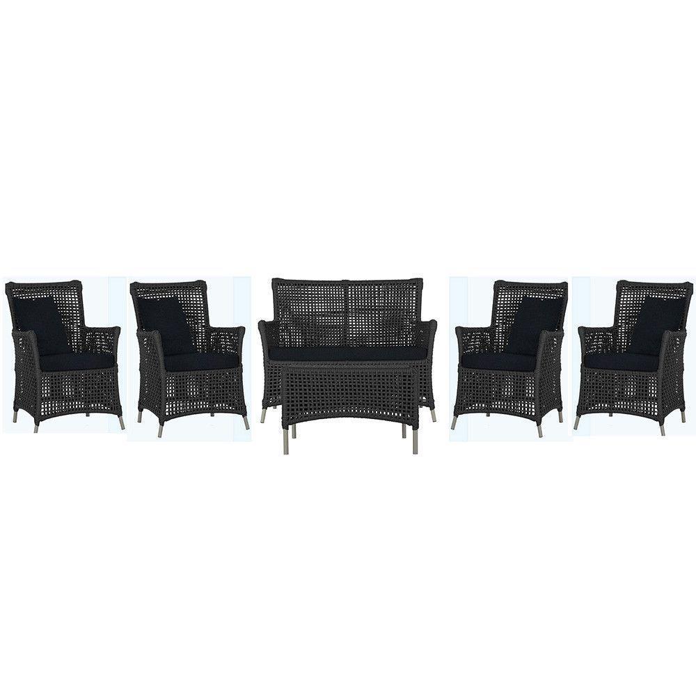 Jogo Sofá 4 Poltronas E Mesa Igapó Fendi E12 Trama Original Preto - 1