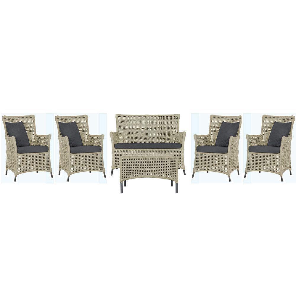 Jogo Sofá 4 Poltronas E Mesa Igapó Preta E11 Trama Original Rami - 1