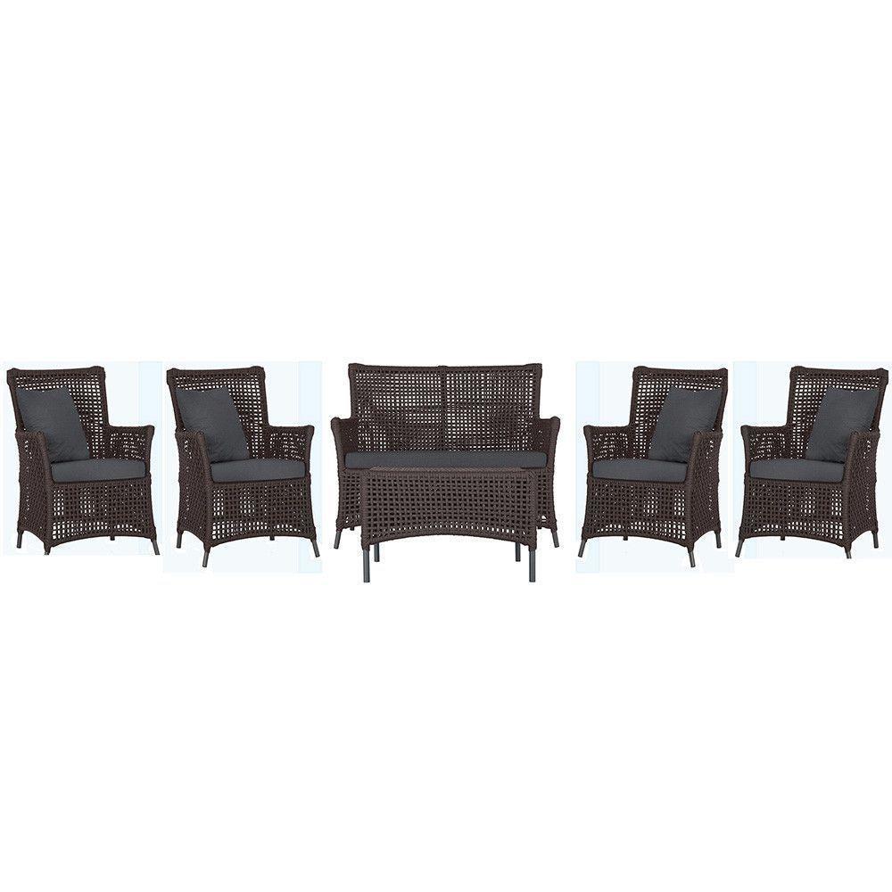 Jogo Sofá 4 Poltronas E Mesa Igapó Preta E11 Trama Original Marrom - 1