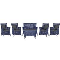 Jogo Sofá 4 Poltronas E Mesa Igapó Preta E11 Trama Original Azul - 1