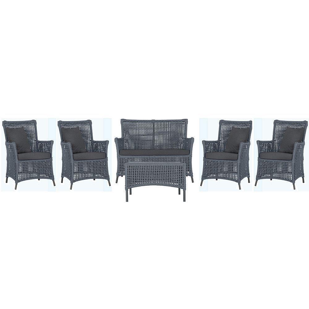 Jogo Sofá 4 Poltronas E Mesa Igapó Preta E11 Trama Original Prata - 1