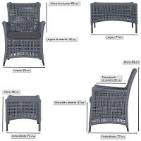 Jogo Sofá 4 Poltronas E Mesa Igapó Preta E11 Trama Original Prata - 3