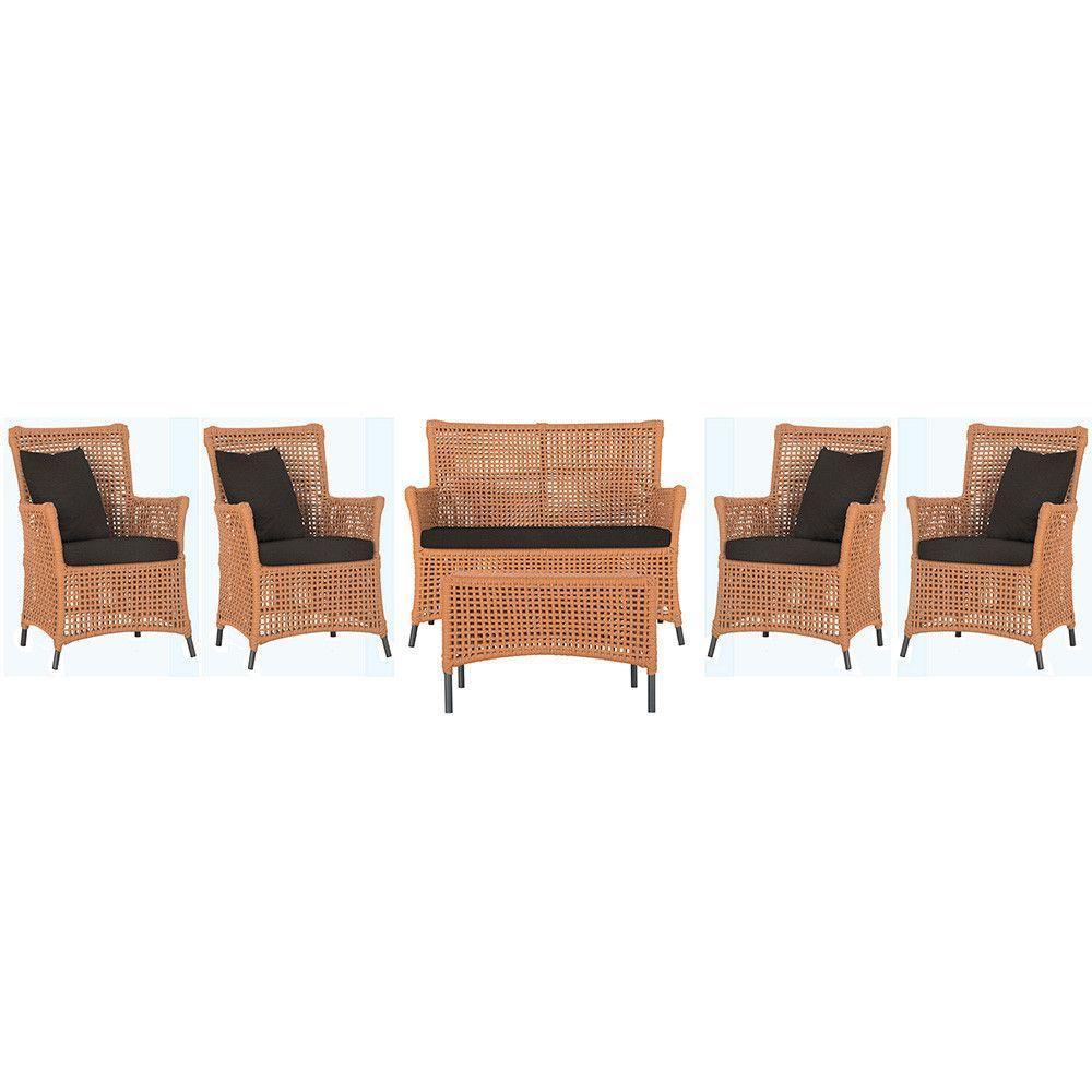 Jogo Sofá 4 Poltronas E Mesa Igapó Preta E9 Trama Original Terra Cota - 1