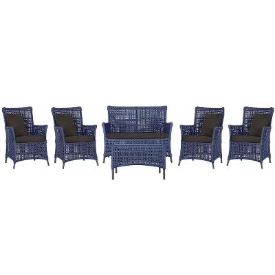 Jogo Sofá 4 Poltronas E Mesa Igapó Preta E9 Trama Original Azul