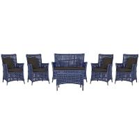 Jogo Sofá 4 Poltronas E Mesa Igapó Preta E9 Trama Original Azul - 1