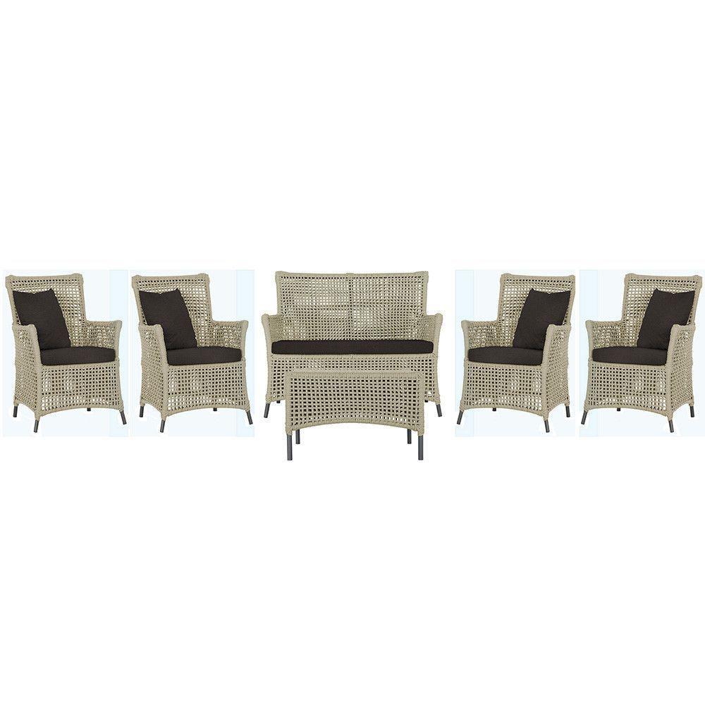 Jogo Sofá 4 Poltronas E Mesa Igapó Preta E9 Trama Original Rami - 1