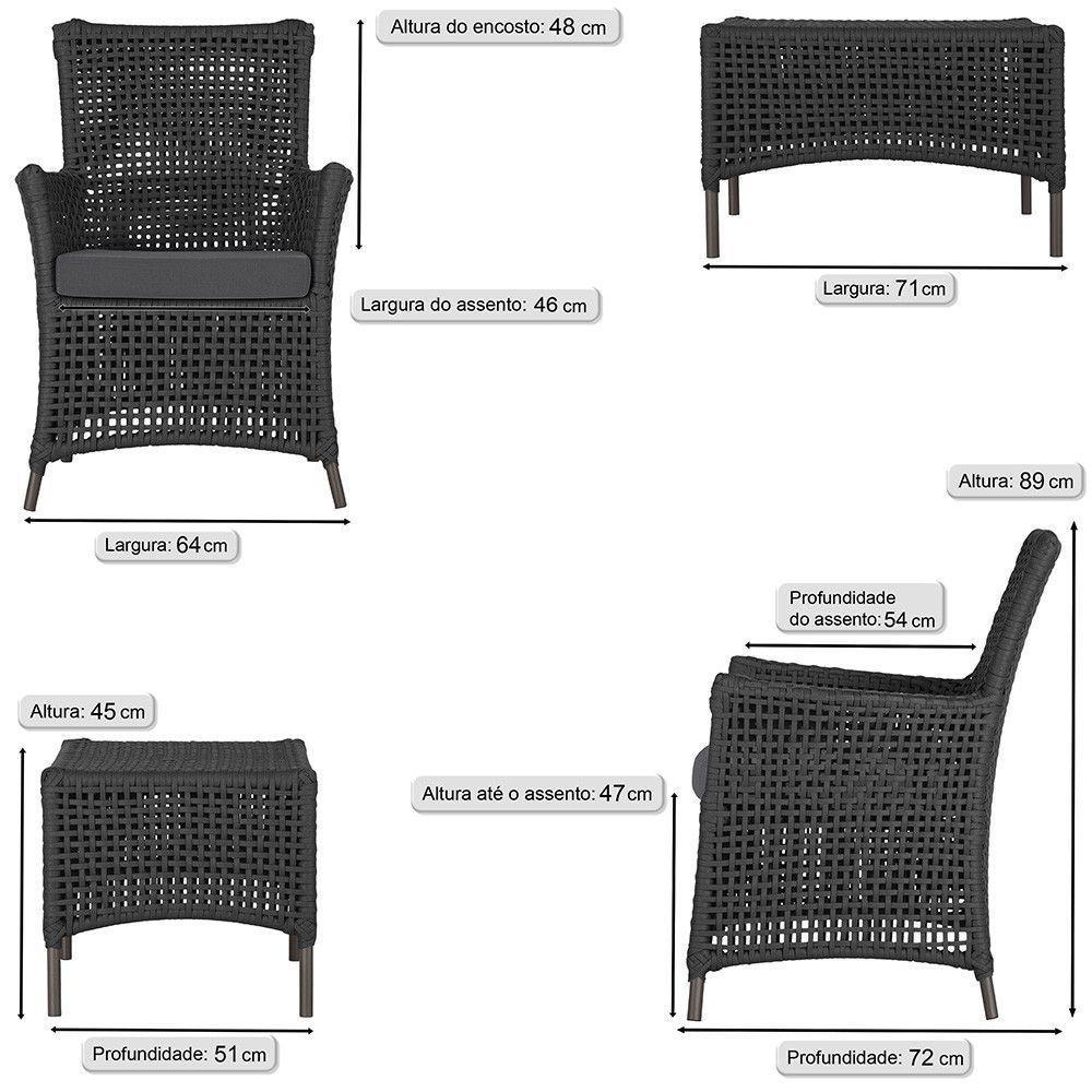 Jogo Sofá 4 Poltronas E Mesa Igapó Marrom E11 Trama Original Preto - 3
