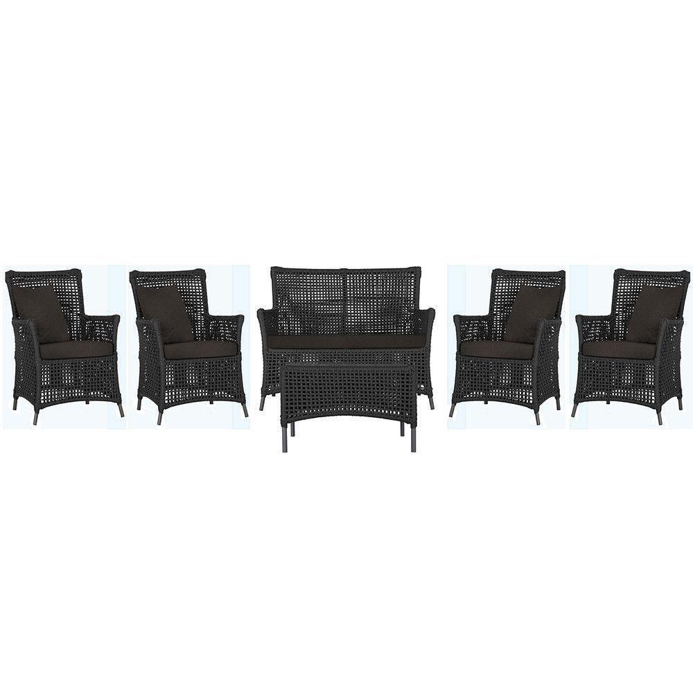 Jogo Sofá 4 Poltronas E Mesa Igapó Preta E9 Trama Original Preto - 1