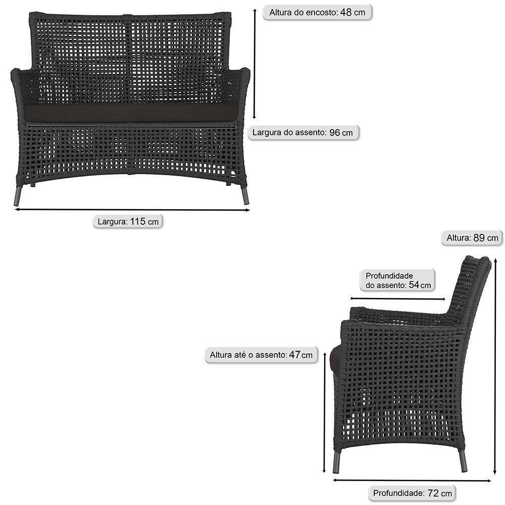 Jogo Sofá 4 Poltronas E Mesa Igapó Preta E9 Trama Original Preto - 2