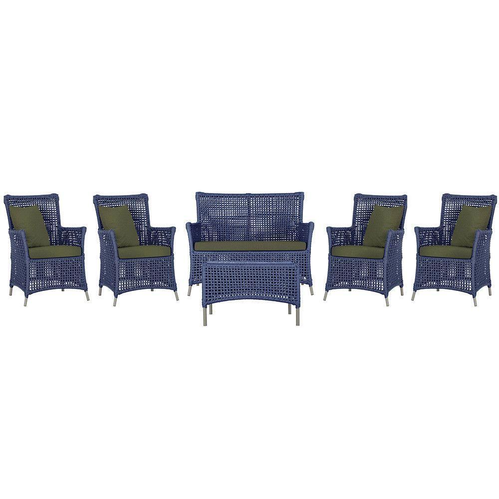 Jogo Sofá 4 Poltronas E Mesa Igapó Fendi E13 Trama Original Azul - 1