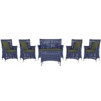 Jogo Sofá 4 Poltronas E Mesa Igapó Fendi E13 Trama Original Azul - 1