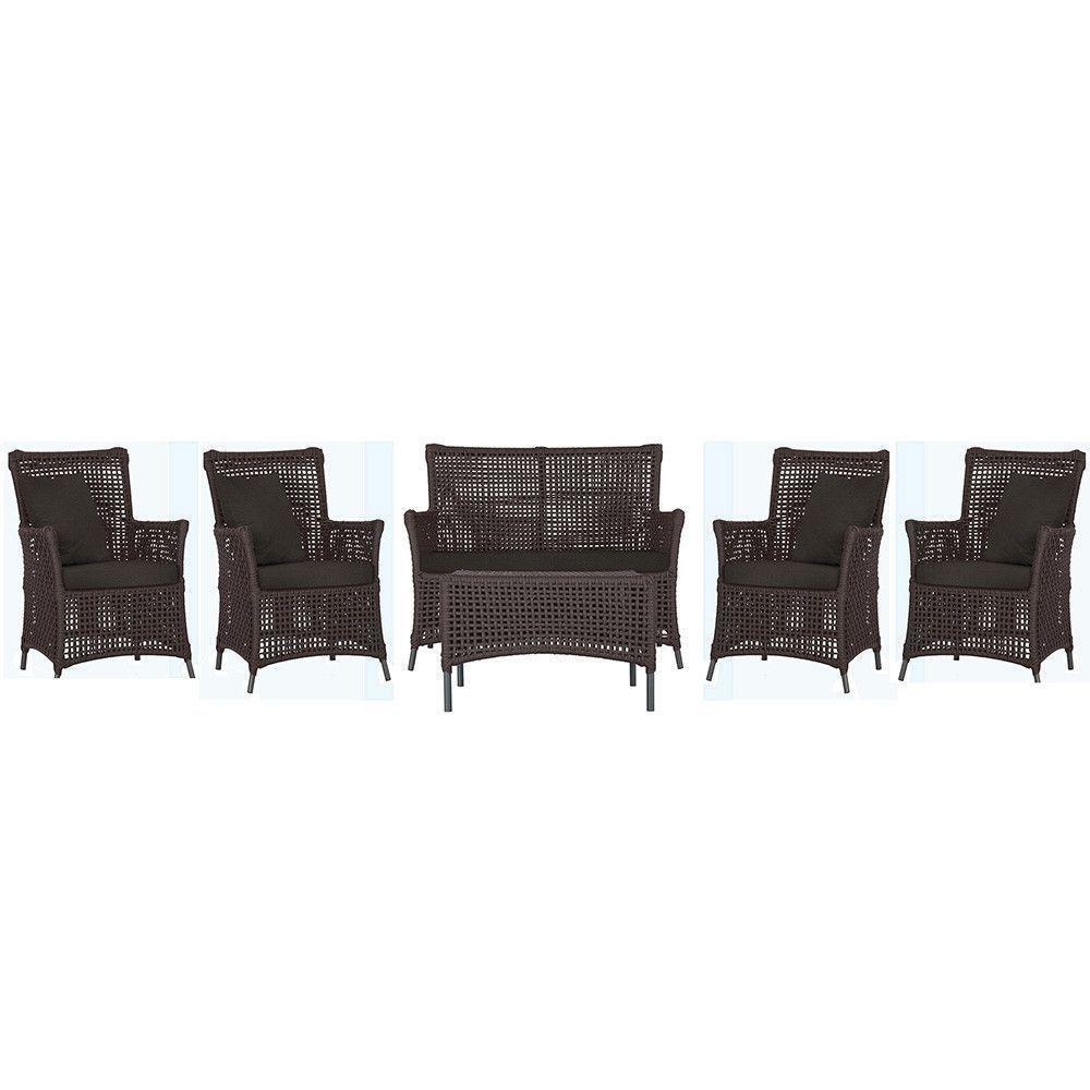 Jogo Sofá 4 Poltronas E Mesa Igapó Preta E9 Trama Original Marrom - 1