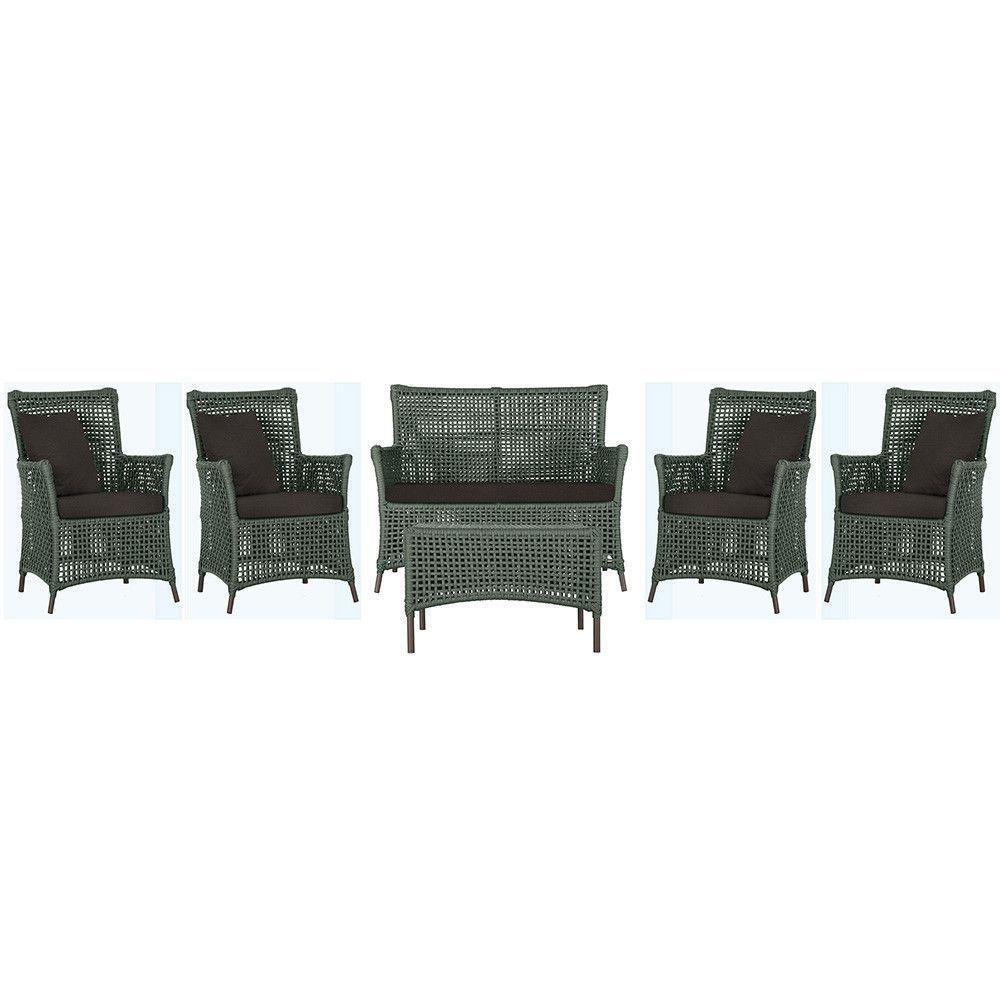 Jogo Sofá 4 Poltronas E Mesa Igapó Marrom E9 Trama Original Verde - 1