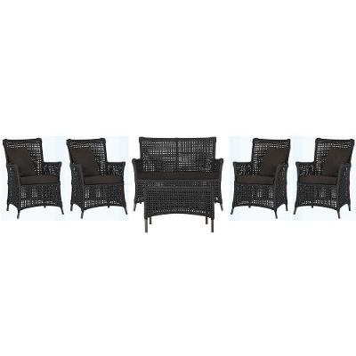Jogo Sofá 4 Poltronas E Mesa Igapó Marrom E9 Trama Original Preto