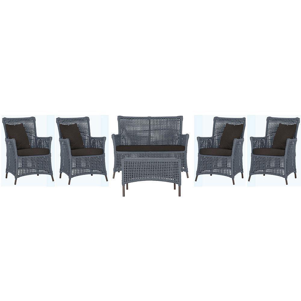 Jogo Sofá 4 Poltronas E Mesa Igapó Marrom E9 Trama Original Prata - 1