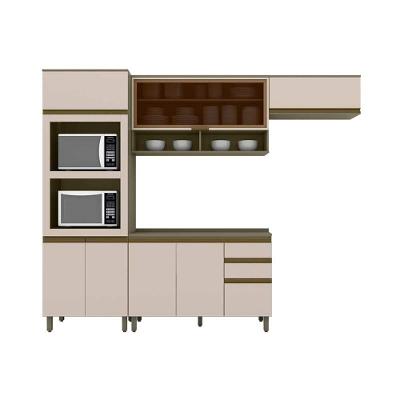 Cozinha Completa Connect 8 Portas 2 Gavetas MDF 120cm Amadeirado com Paneleiro Balcão e Armários
