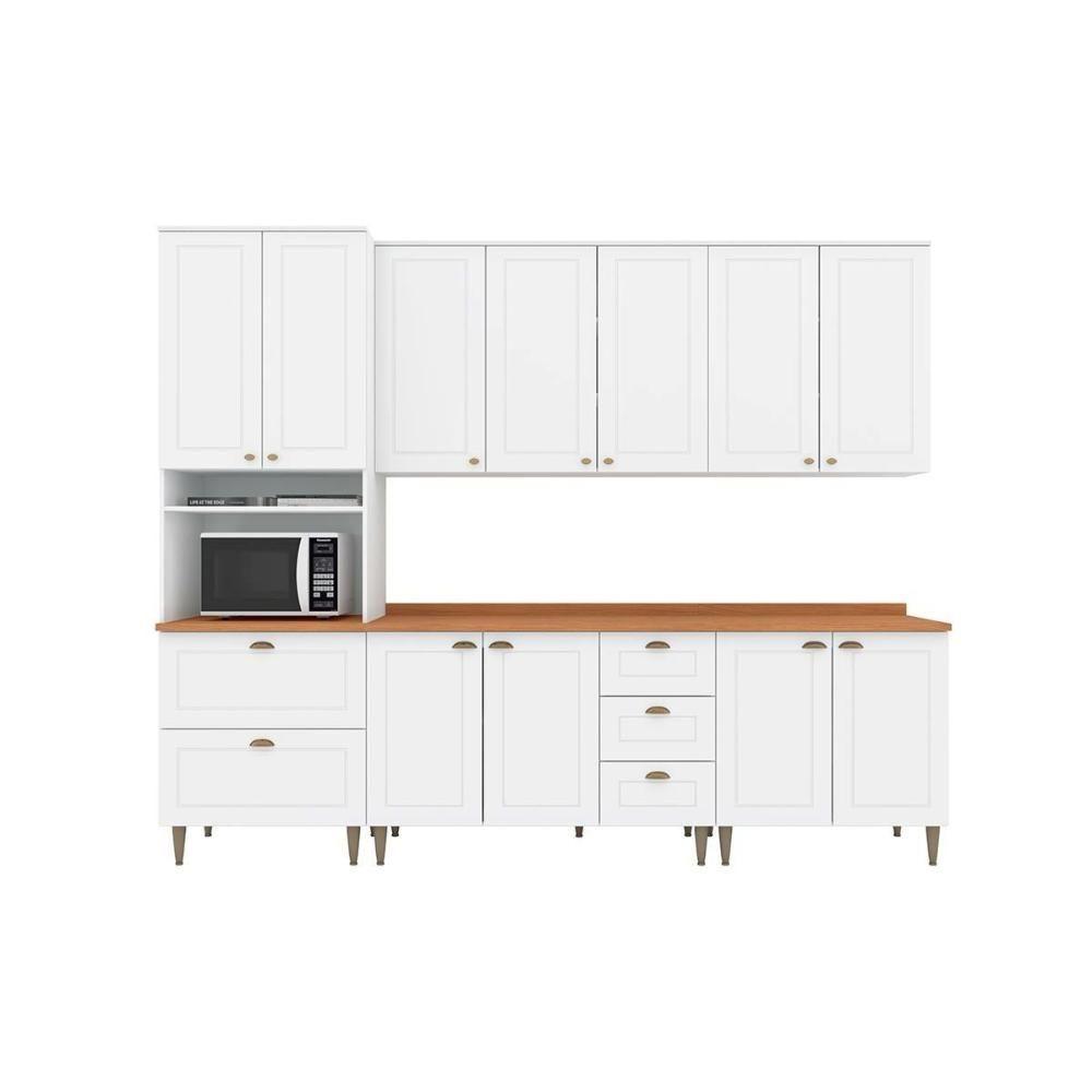 Cozinha Completa Americana com Pés 7 Peças (2 Armários + 1 Paneleiro + 2 Balcões + 2 Complementos) C5P60 Branco - Henn - 1