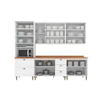 Cozinha Completa Americana com Pés 7 Peças (2 Armários + 1 Paneleiro + 2 Balcões + 2 Complementos) C5P60 Branco - Henn