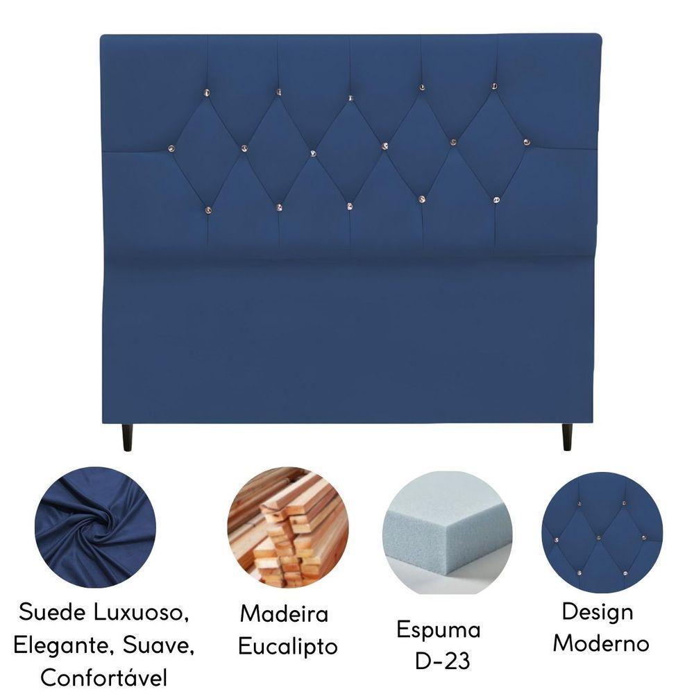 Cabeceira Estofada Cama Box King 195 Cm Suede Nina Cor:azul Marinho - 4