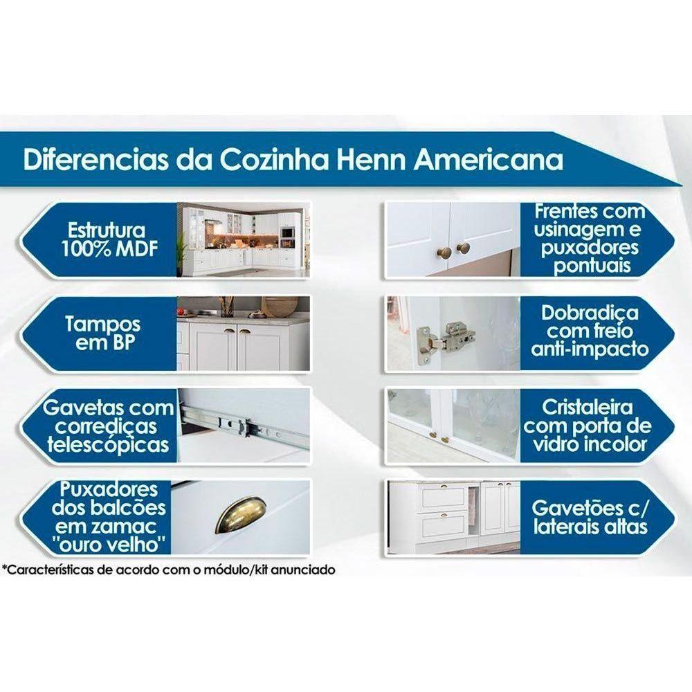 Cozinha Completa Americana 8 Peças (2 Armários + 2 Paneleiros + 2 Balcões + 2 Complementos ) C5P65 Branco - Henn - 9